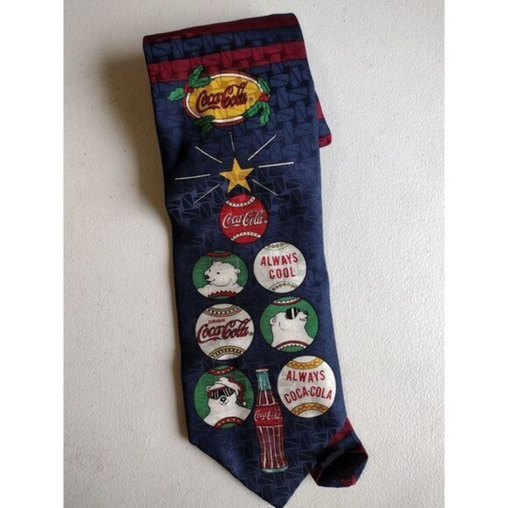 Coca Cola Tie Men‎ Blue Red Silk Polar Bear Christmas Holiday Novelty